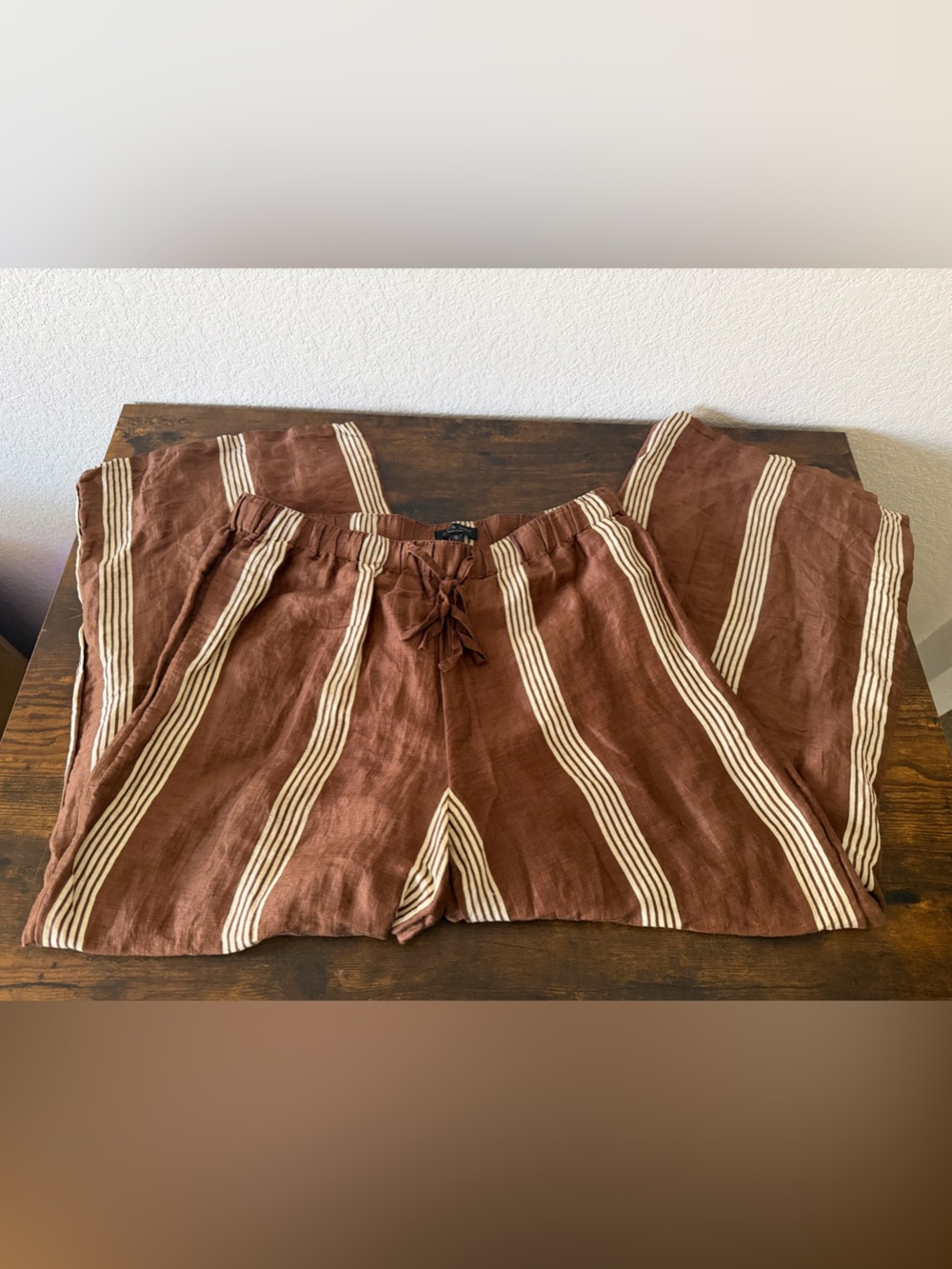 Rag & Bone Women's Brown Olivia Stripe Linen & Silk Pants Medium - Picture 3 of 10